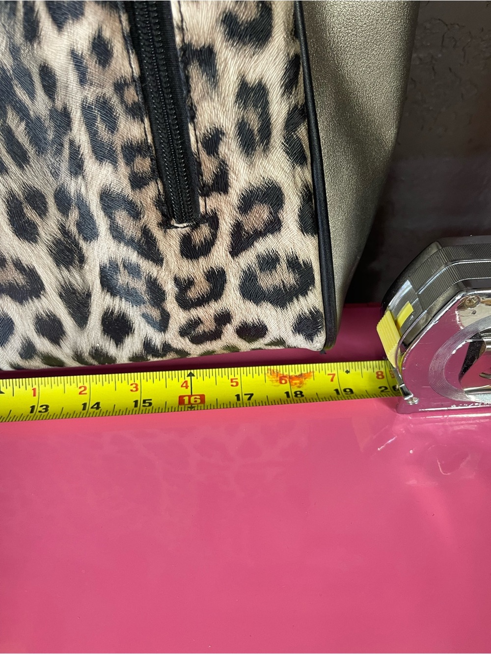 Cheetah Print Tote Bag with Metallic Side Panels - Brown - Picture 2 of 10